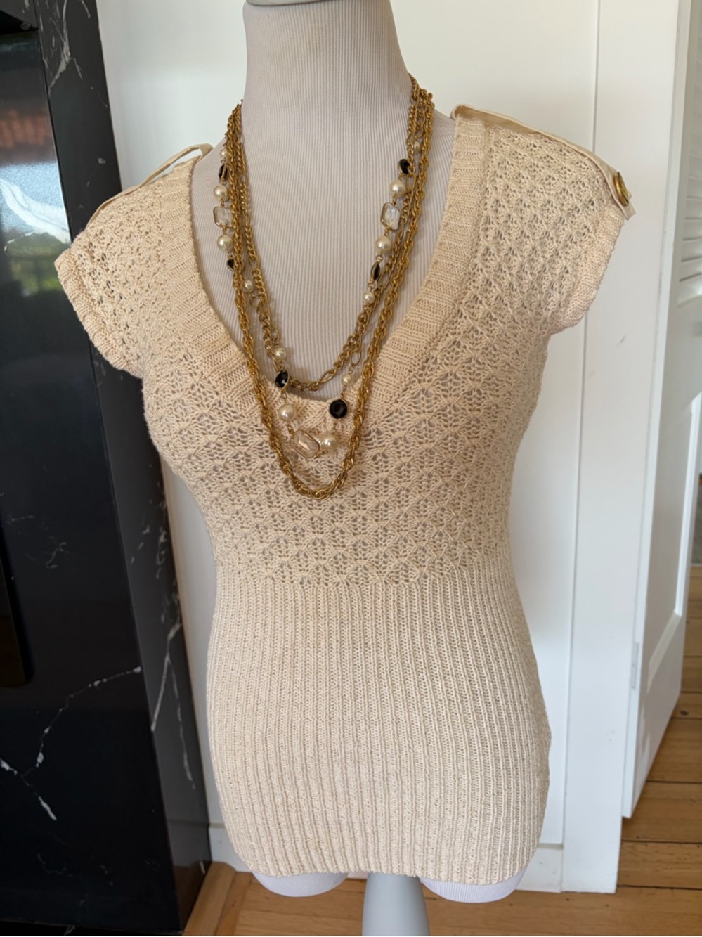 Vintage Guess Jeans Cream Open Knit Sweater Top